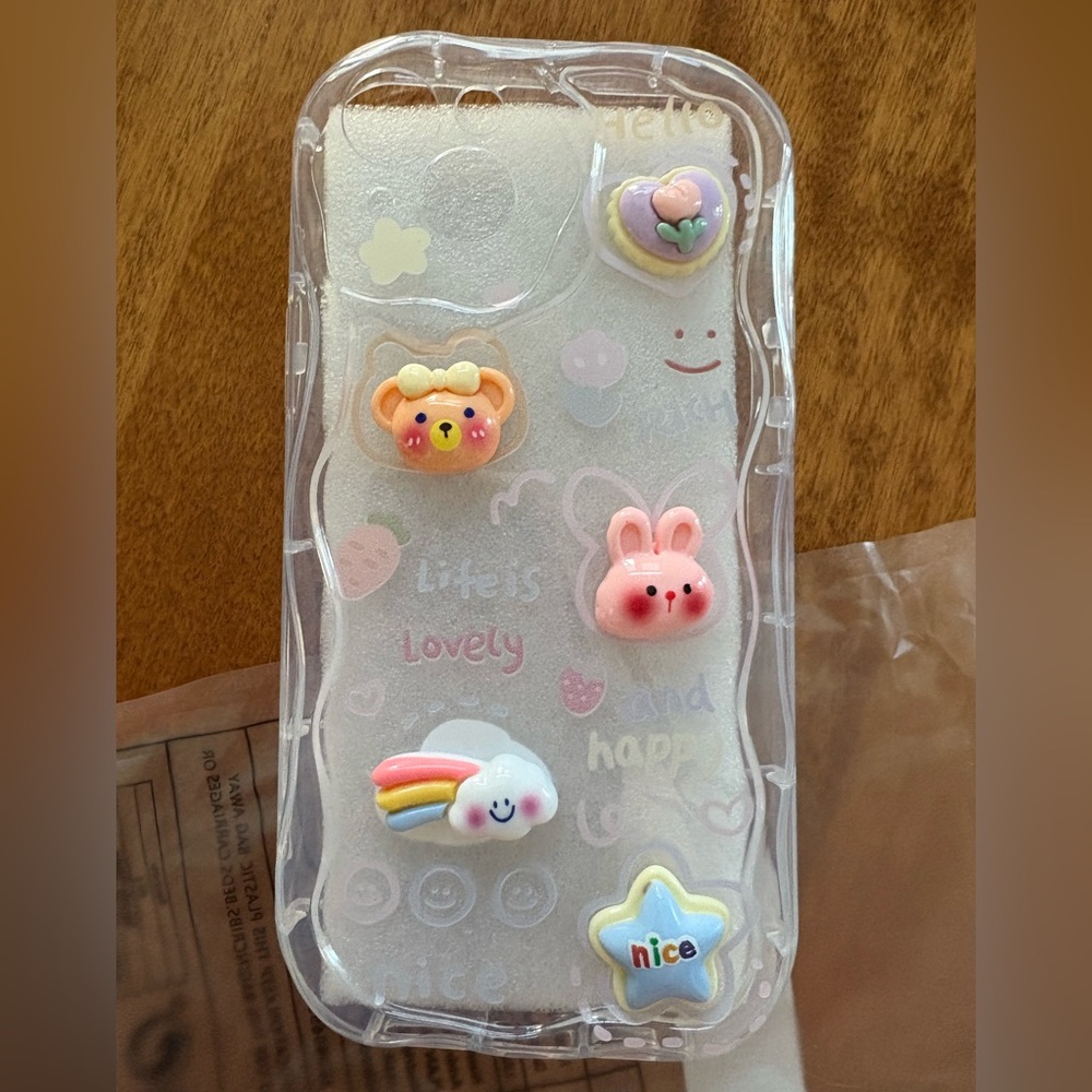 Cute Teddy Bear Bunny Rainbow 3D cellphone case compatible with iPhone 15 Plus - Picture 3 of 4